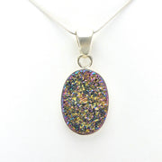 Alt View Sterling Silver Rainbow Druzy Agate Oval Pendant