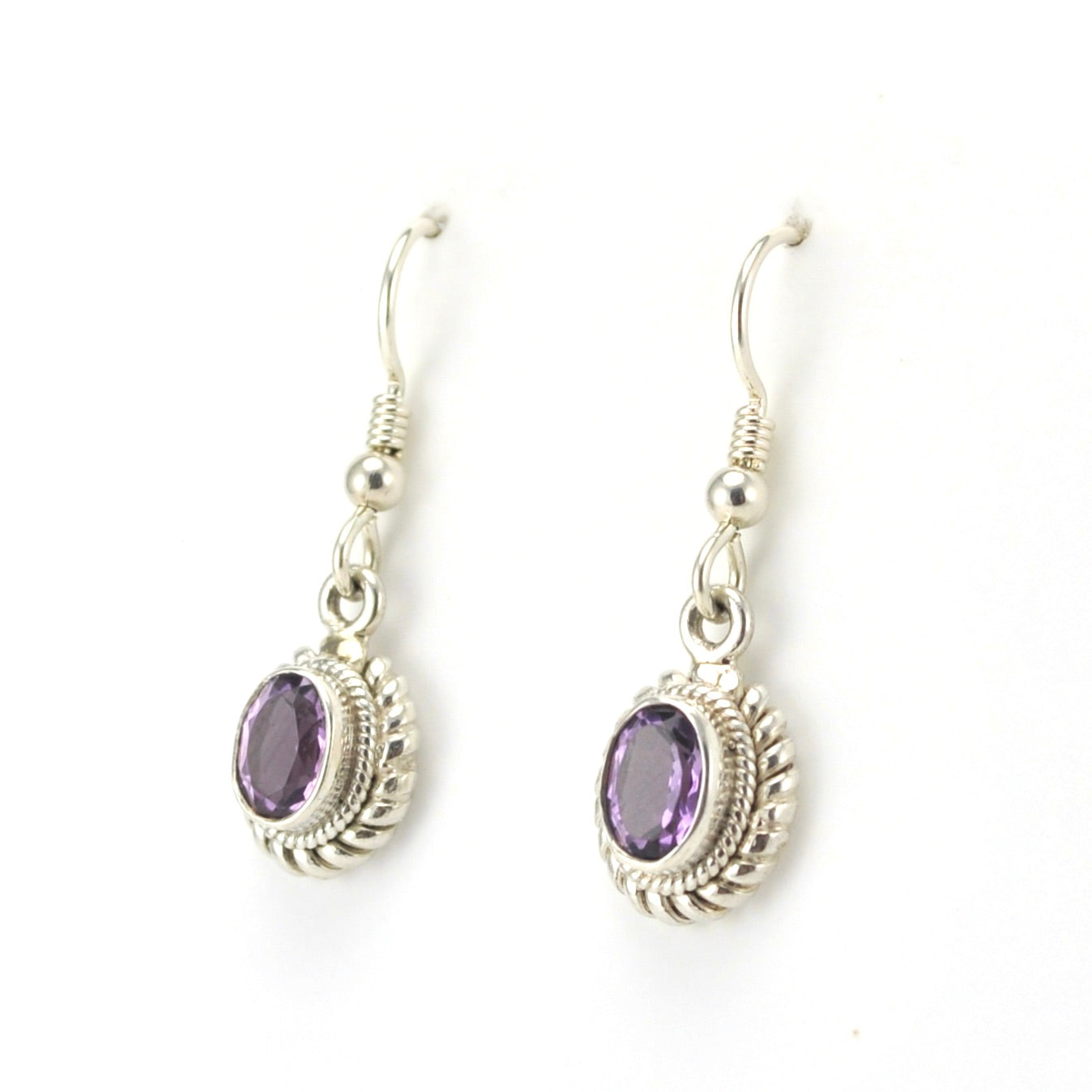 Side View Sterling Silver Amethyst 5x7mm Oval Dangle Earrings