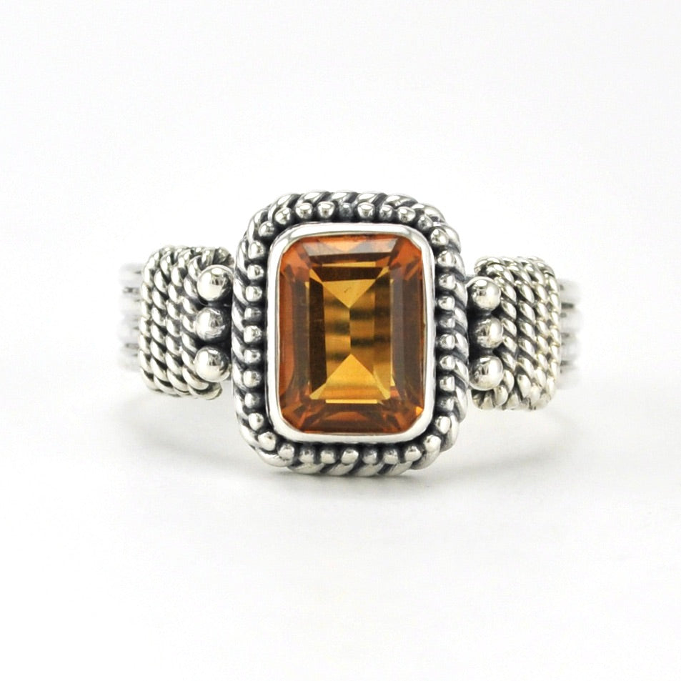 Sterling Silver Citrine 6x8mm Rectangle 4 Band Ring