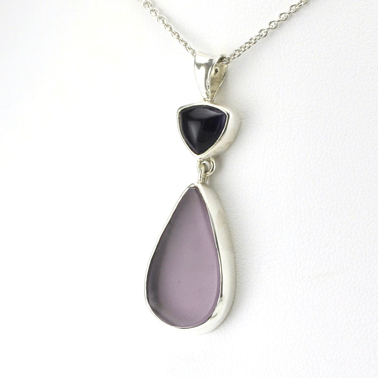 Side View Sterling Silver Amethyst Lilac Sea Glass Necklace
