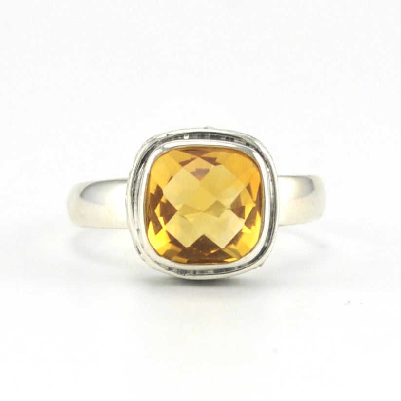 Alt View Sterling Silver Citrine 8mm Square Bali Ring