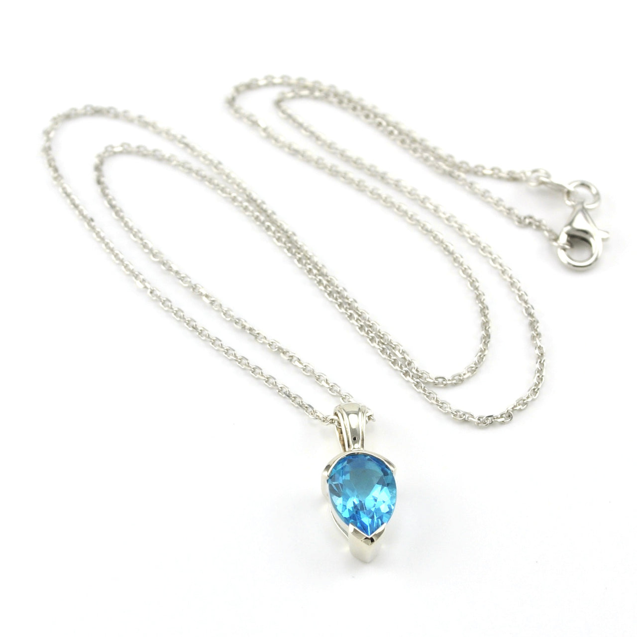 Sterling Silver Blue Topaz 7x10mm Pear Necklace