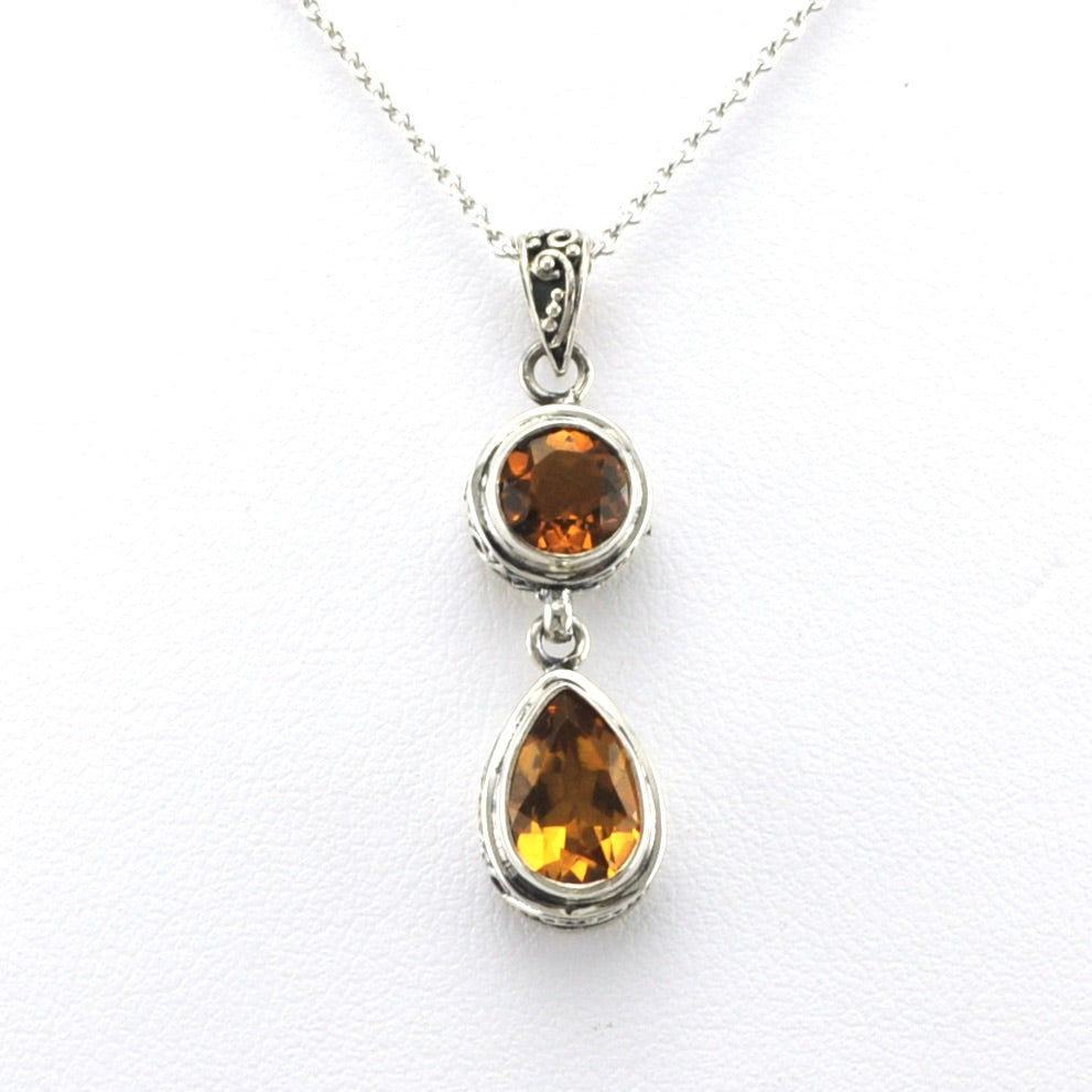 Alt View Sterling Silver Citrine Round Tear Bali Necklace