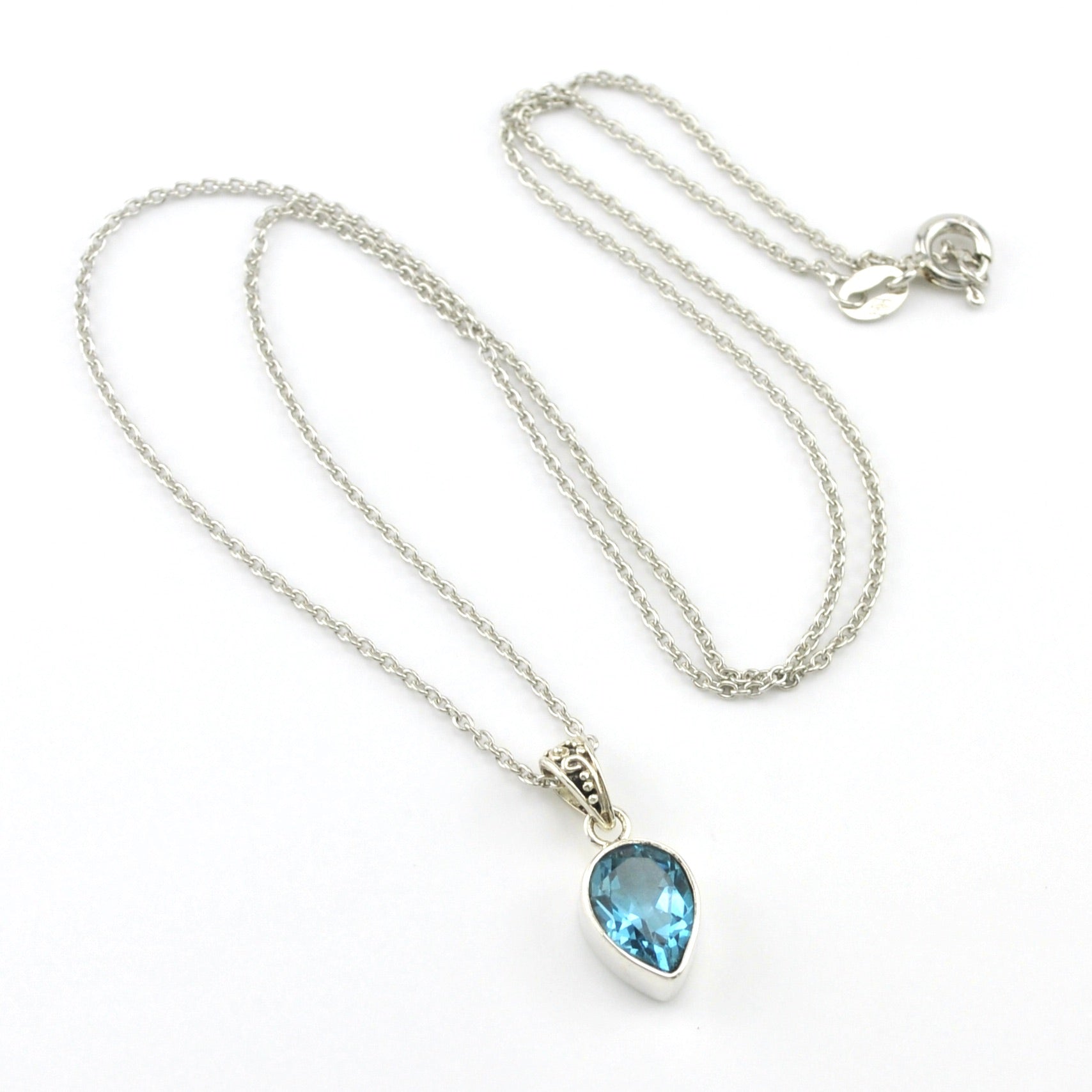 Sterling Silver Blue Topaz 7x10mm Pear Necklace