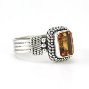 Side View Sterling Silver Citrine 6x8mm Rectangle 4 Band Ring