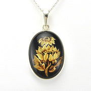 Alt View Sterling Silver Amber Intaglio Sunflower Necklace