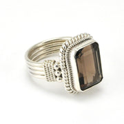 Side View Sterling Silver Smoky Quartz 10x14mm Rectangle Ring Size 8