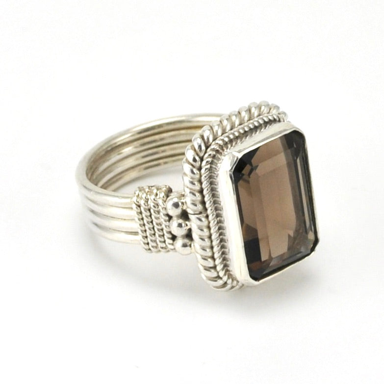Side View Sterling Silver Smoky Quartz 10x14mm Rectangle Ring Size 8