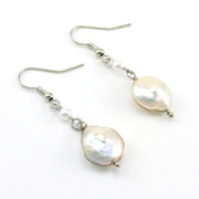 Coin Pearl Dangle Earrings with Silver
