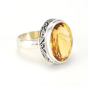 Side View Sterling Silver Citrine 12x16mm Oval Bali Ring Size 7