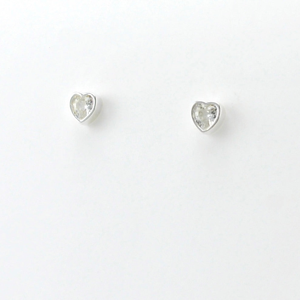 Sterling Silver Cubic Zirconia Heart Post Earrings