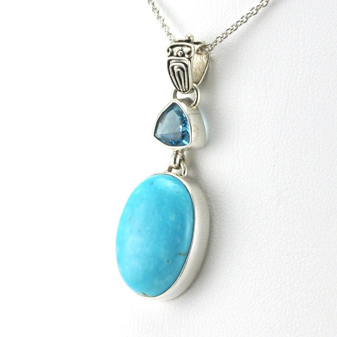 Side View Sterling Silver Arizona Turquoise with Topaz Necklace