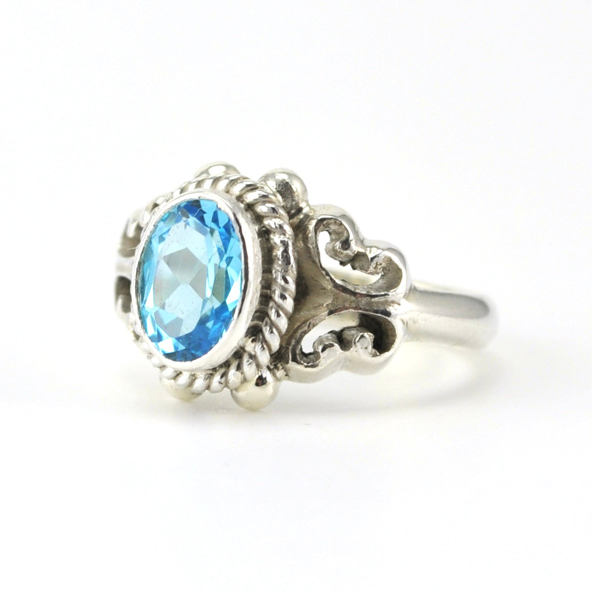 Sterling Silver Blue Topaz 6x8mm Oval Ring