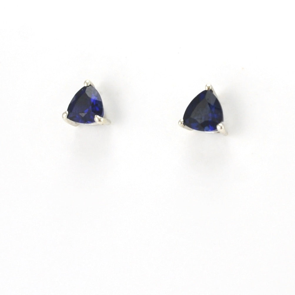 Side View Sterling Silver Created Sapphire 2.1ct 6mm Trillion Post Earrings
