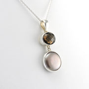 Side View Sterling Silver Smoky Quartz Coin Pearl Pendant
