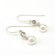Sterling Silver Pearl White Topaz Dangle Small Earrings