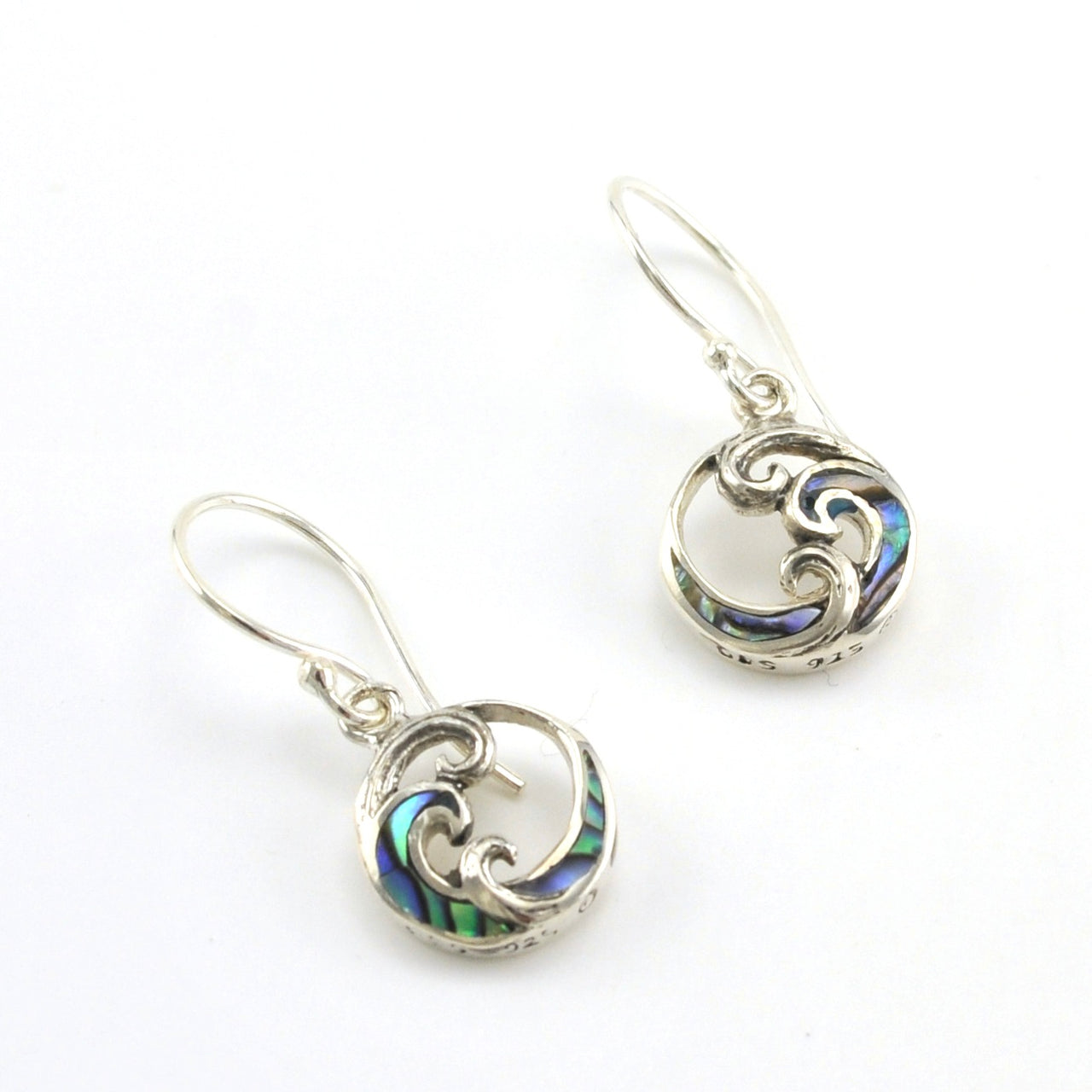 Sterling Silver Abalone Wave Small Dangle Earrings