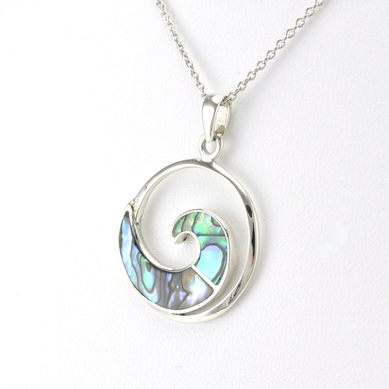 Side View Sterling Silver Abalone Wave Necklace