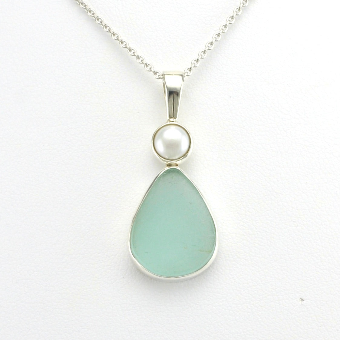 Alt View Sterling Silver Pearl Aqua Sea Glass Necklace