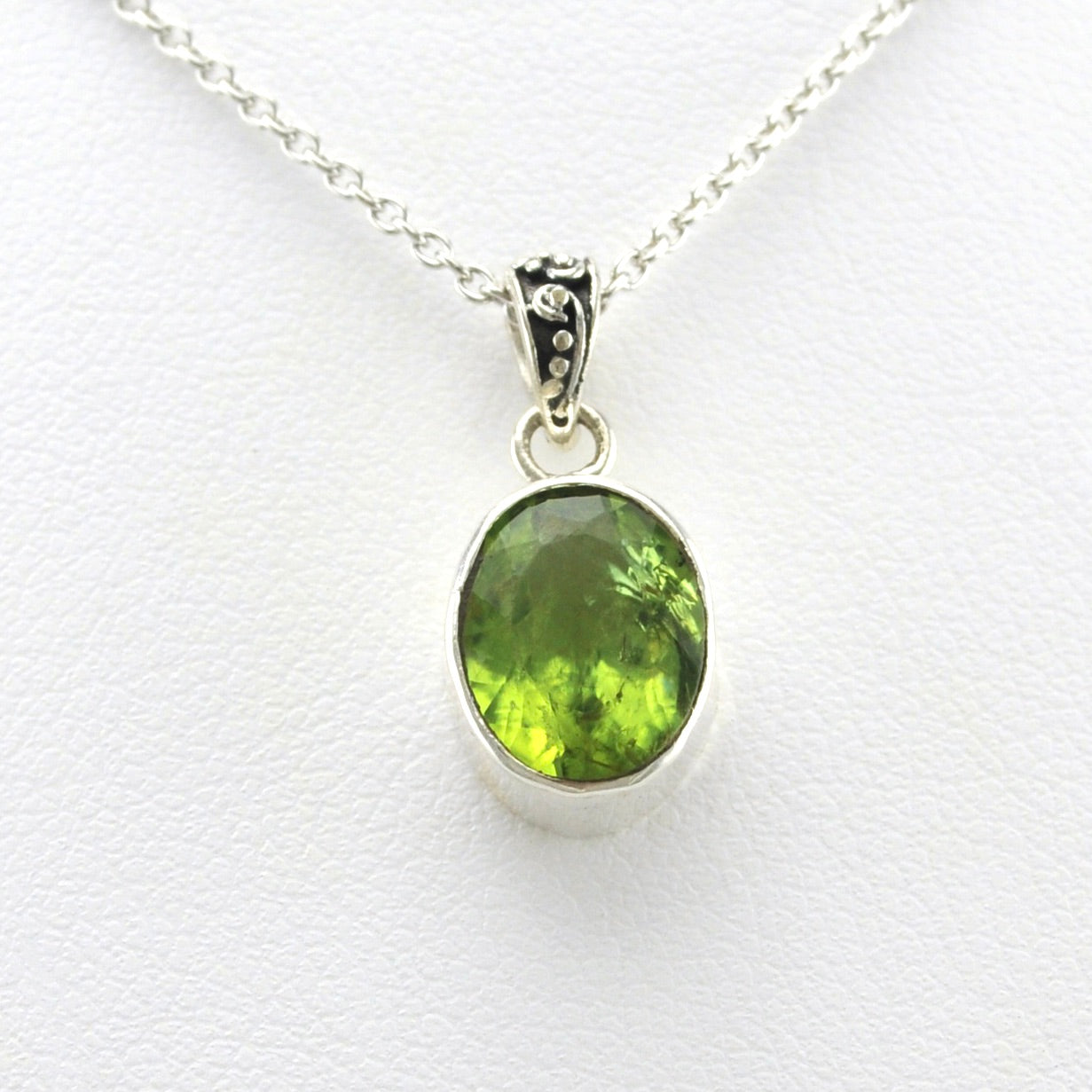 Alt View Sterling Silver Peridot 8x10mm Oval Necklace