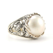 Side View Sterling Silver White Mabé Pearl Turtle Ring Size 9
