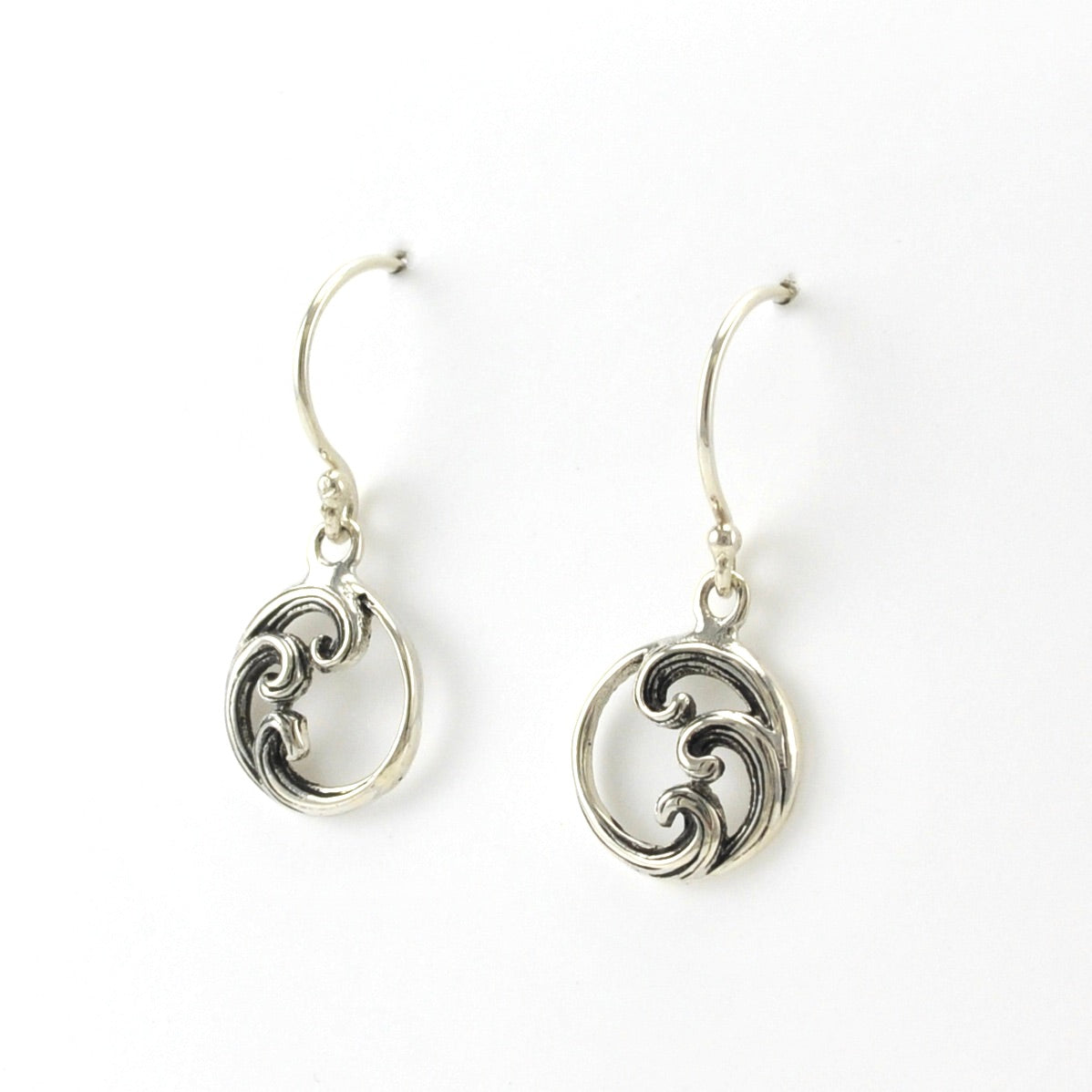 Side View Sterling Silver Wave Small Dangle Earrings