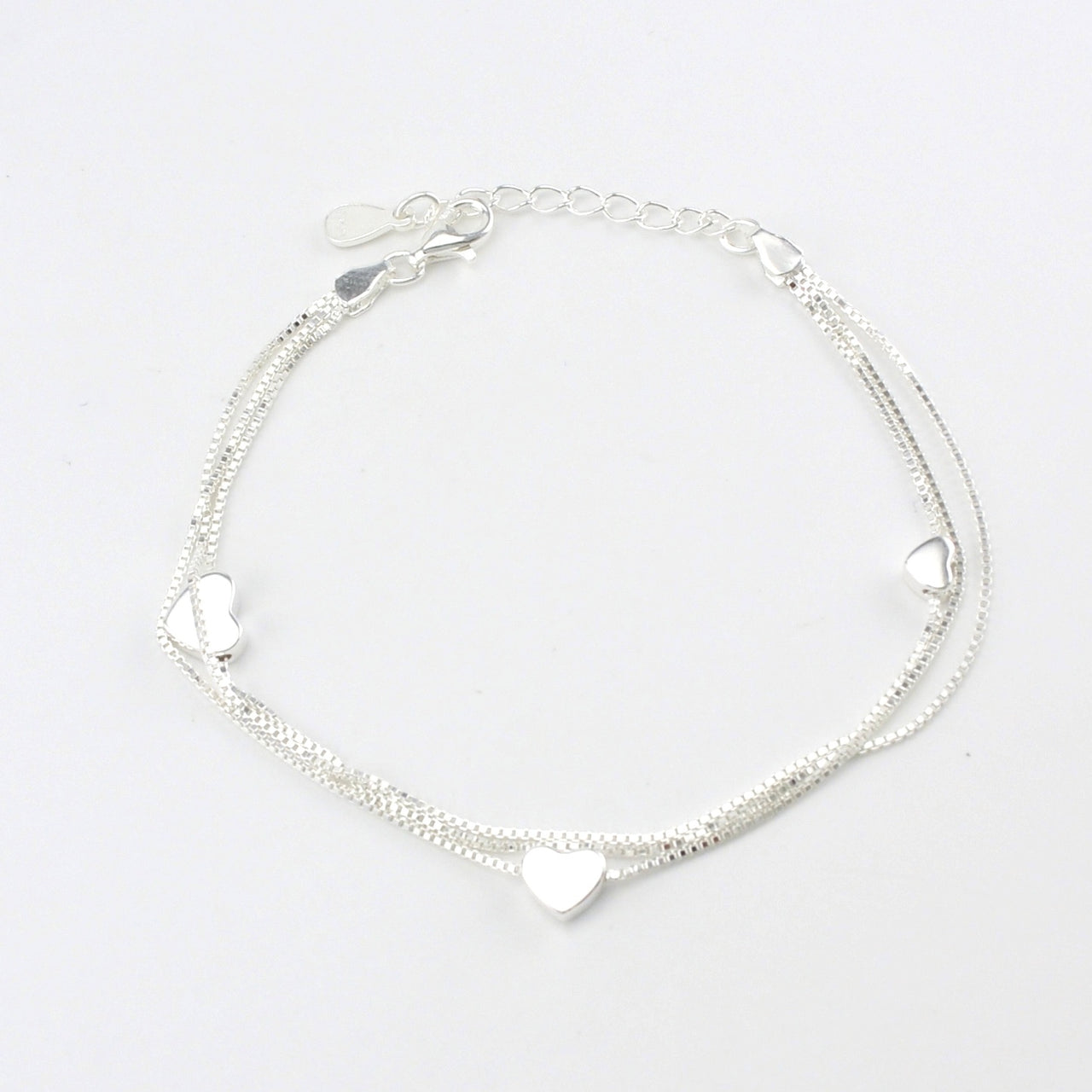 Sterling Silver 3 Strand with Heart Bracelet