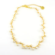 Gold Japanese Silk White Pearl 16 Inch Necklace