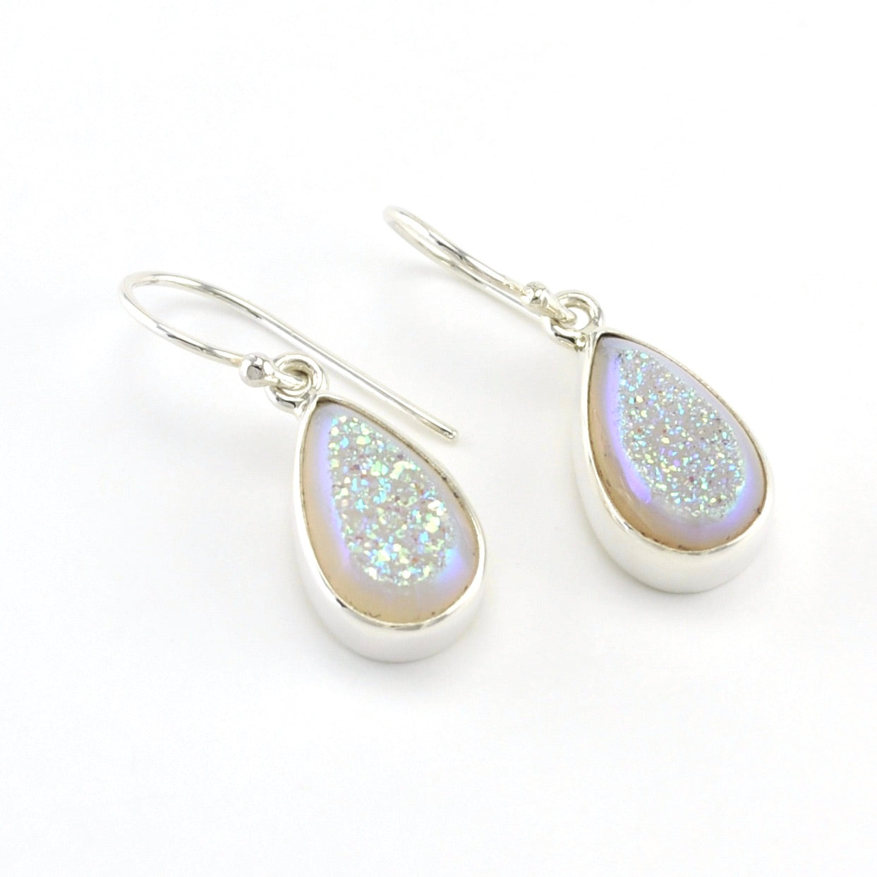 Alt View Sterling Silver Opal Druzy Agate Tear Dangle Earrings