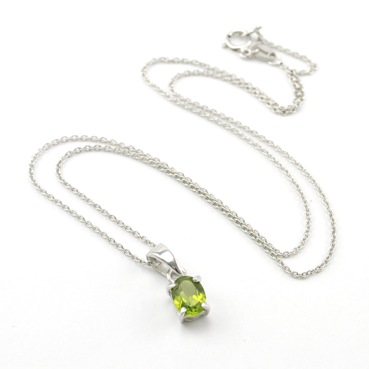 Sterling Silver Peridot 6x8mm Oval Necklace