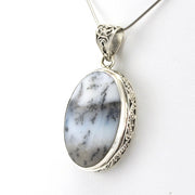 Sterling Silver Dendritic Agate 19x28mm Oval Bali Pendant