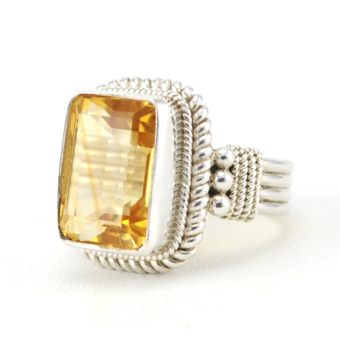 Sterling Silver Citrine 10x14mm Rectangle Ring