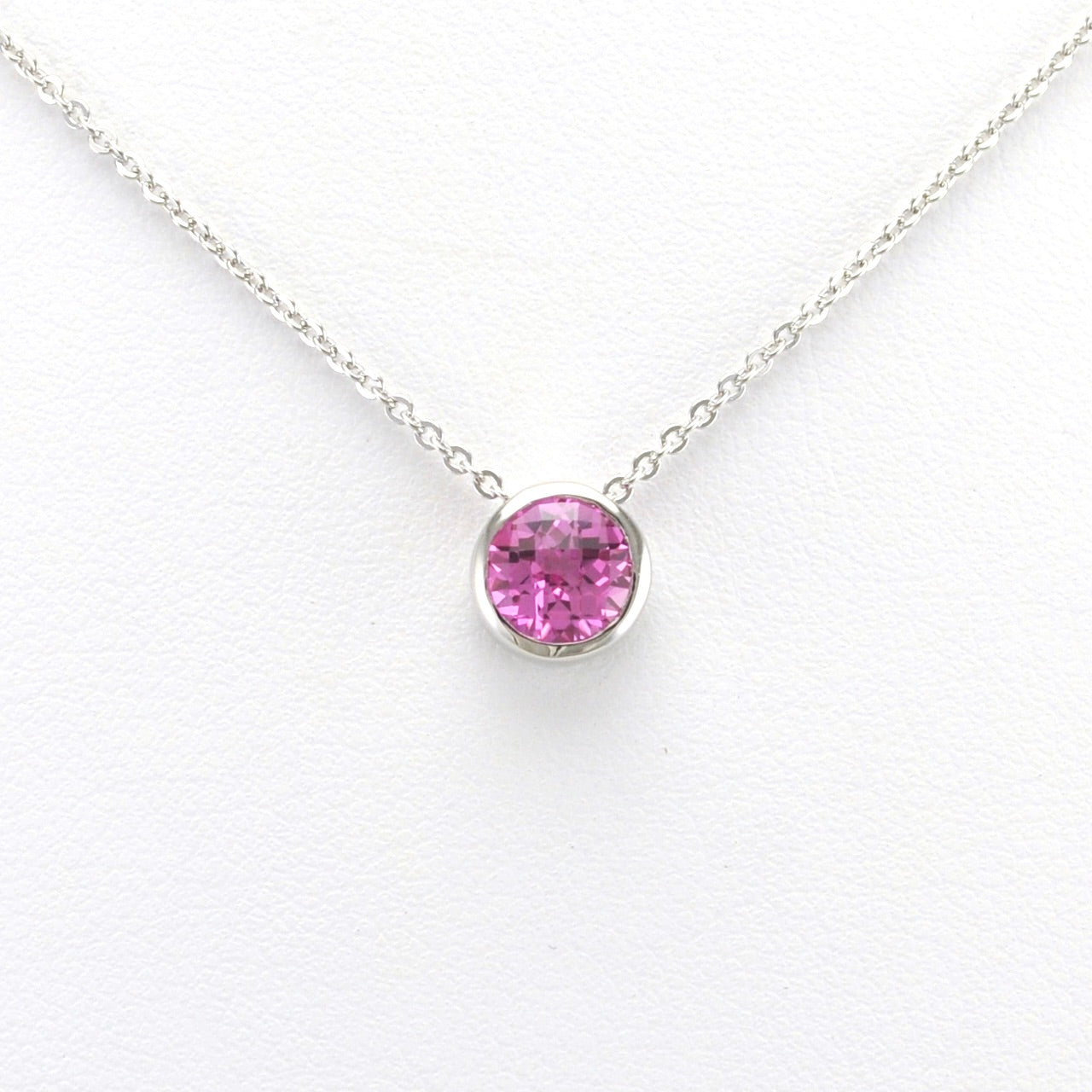 Alt View Sterling Silver Created Pink Sapphire 2ct Round Necklace
