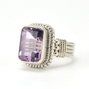 Sterling Silver Amethyst 10x14mm Rectangle Ring