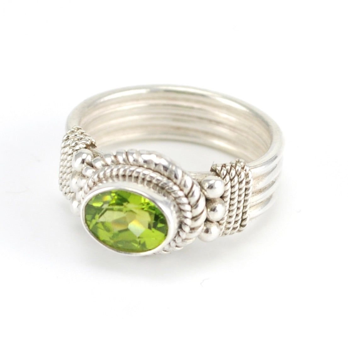 Alt View Sterling Silver Peridot 6x8mm Oval Ring
