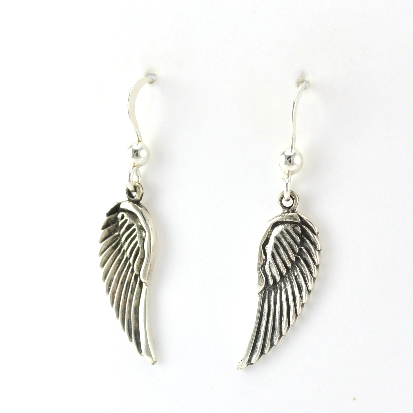 Side View Sterling Silver Angel Wing Dangle Earrings