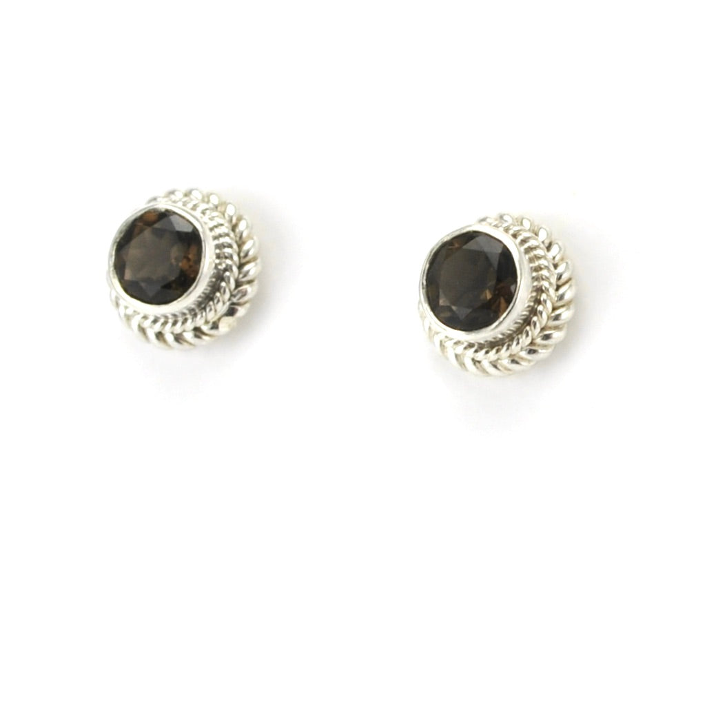 Sterling Silver Smoky Quartz 6mm Round Post Earrings