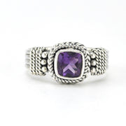 Sterling Silver Amethyst 6mm Square 4 Band Ring
