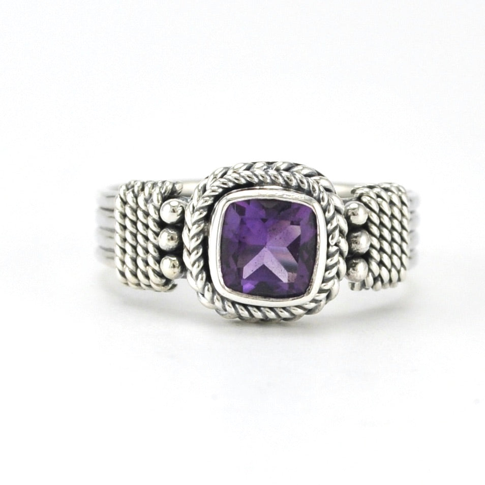 Sterling Silver Amethyst 6mm Square 4 Band Ring