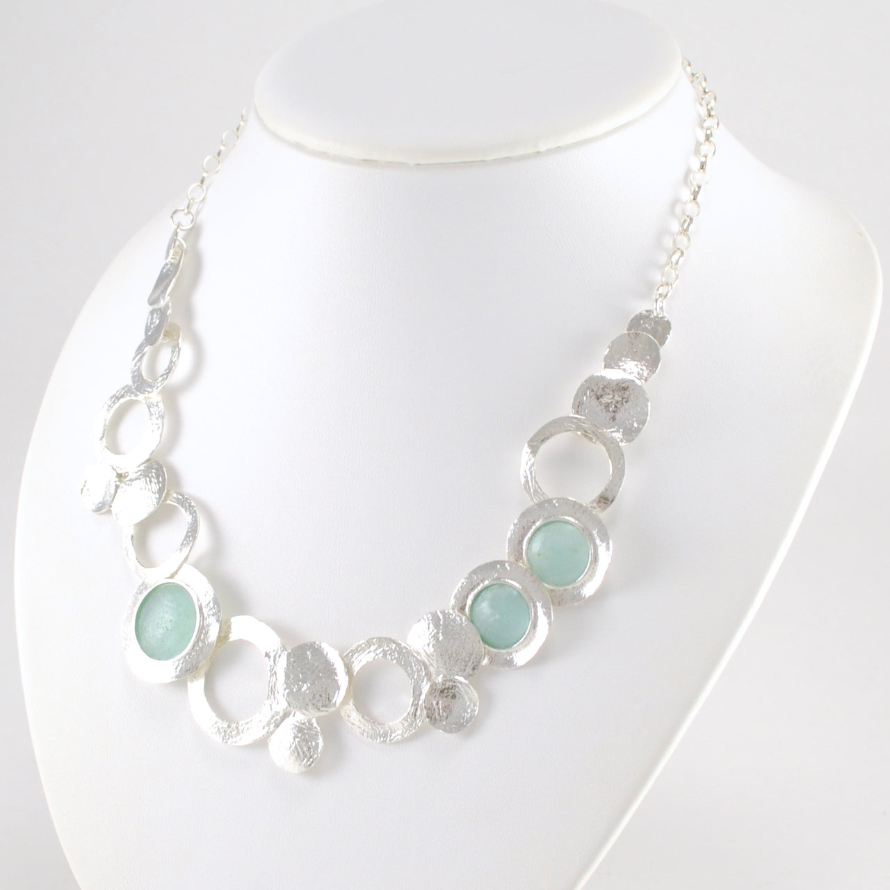 Textured Sterling Silver Roman Glass Circle Necklace