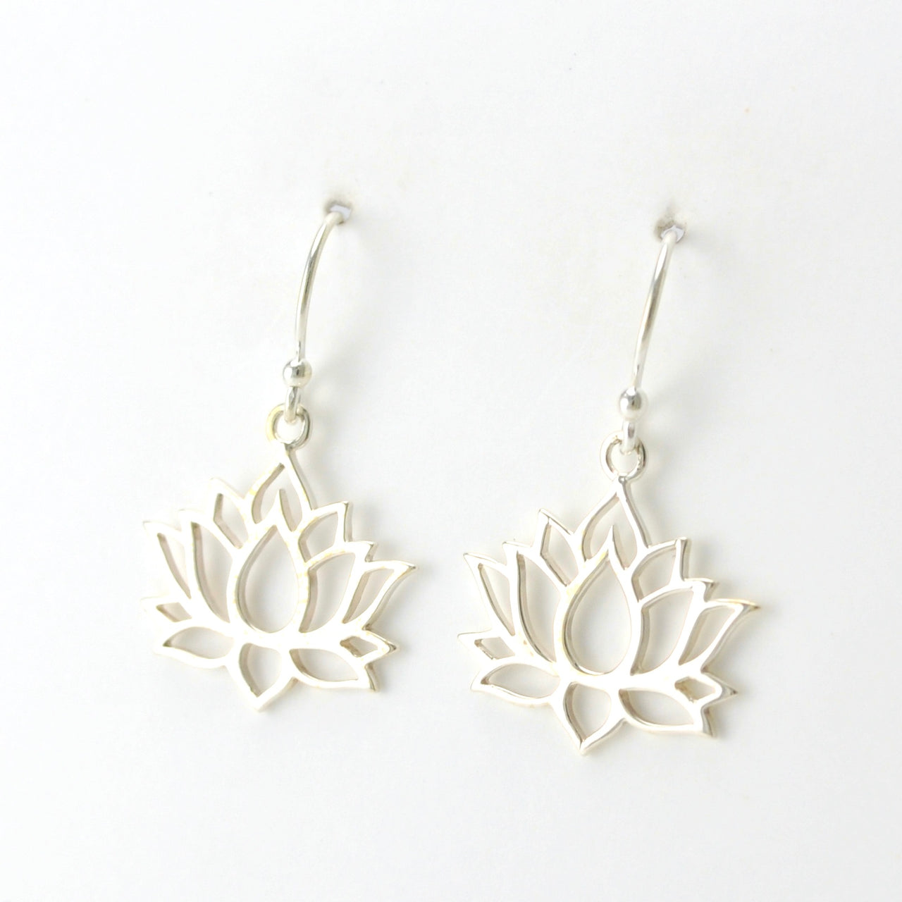 Side View Sterling Silver Lotus Flower Dangle Earrings