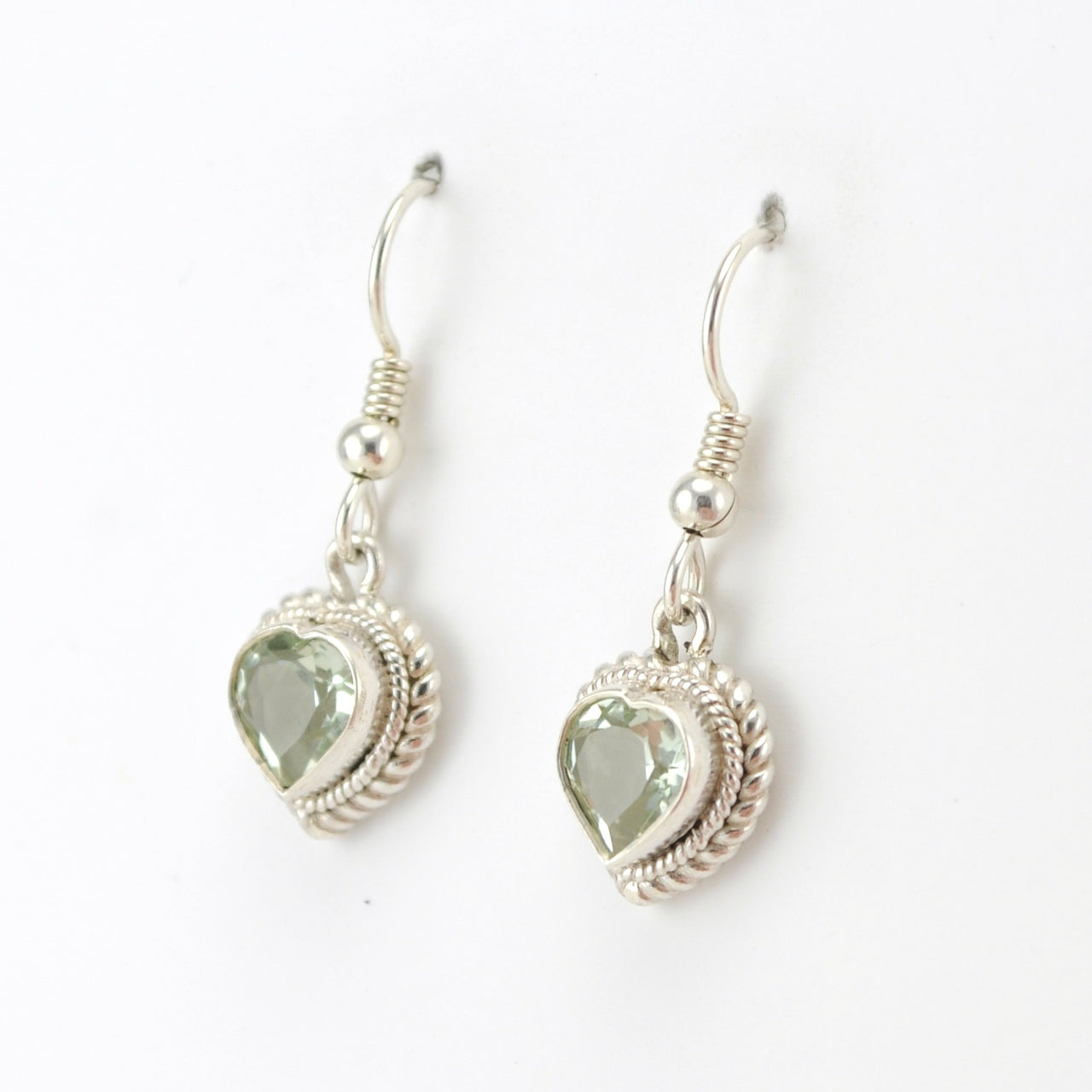 Sterling Silver Prasiolite 7mm Heart Dangle Earrings