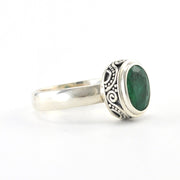 Side View Sterling Silver Emerald 6x8mm Oval Bali Ring
