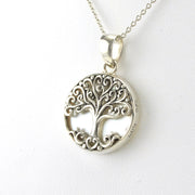 Side View Sterling Silver Mother of Pearl Tree of Life Necklace