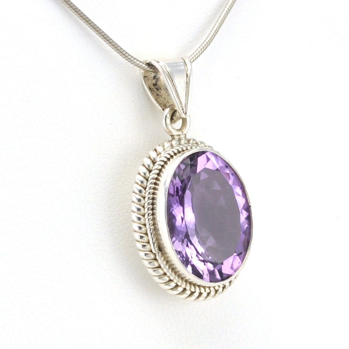Side View Sterling Silver Amethyst 12x16mm Oval Pendant