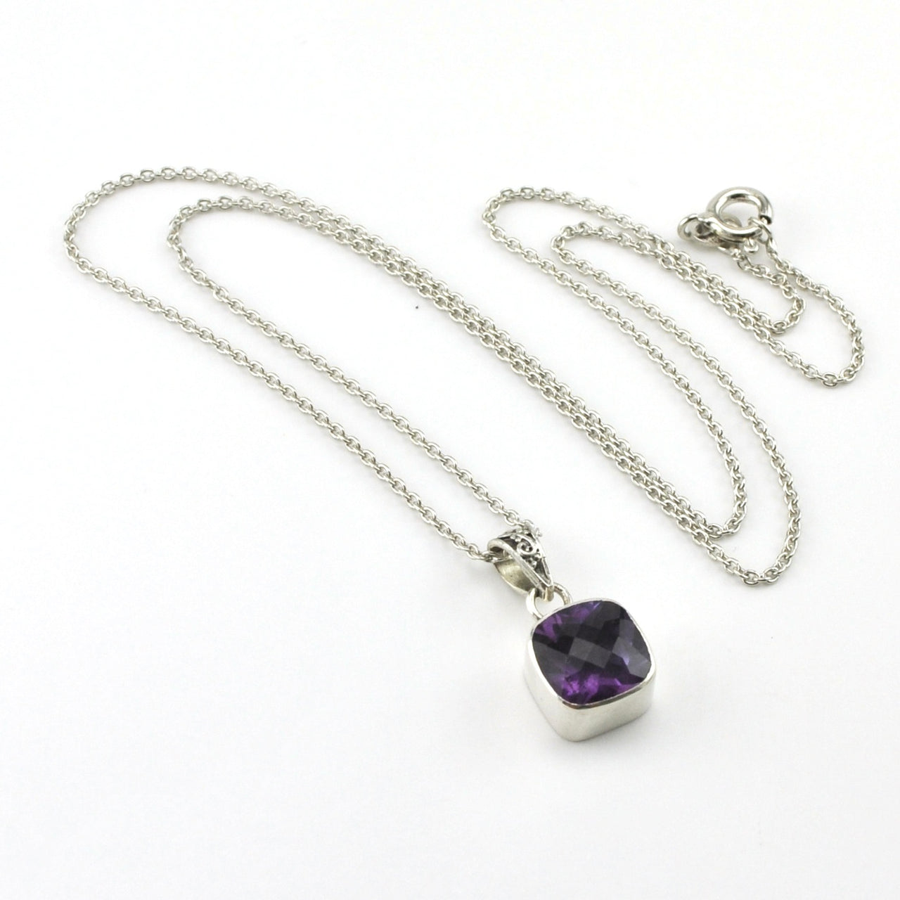 Sterling Silver Amethyst 9mm Square Necklace