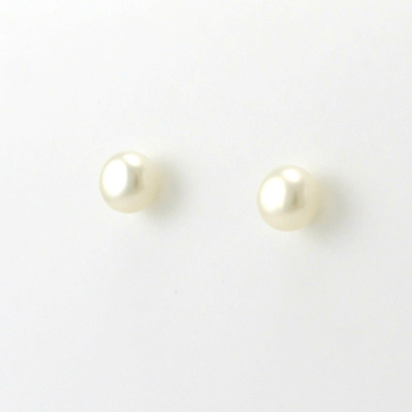 Side View Sterling Silver 6mm White Pearl Post Earrings