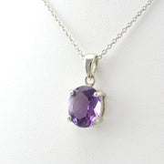 Side View Sterling Silver Amethyst 9x11mm Oval Necklace