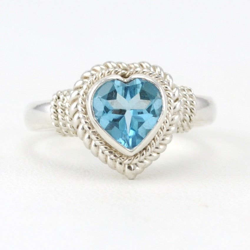 Sterling Silver Blue Topaz 7mm Heart Ring