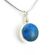Side View Sterling Silver Peruvian Blue Opal 12.8ct Round Pendant